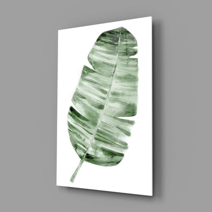 Green Watercolor Banana Leaf Glass Wall Art