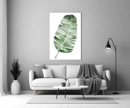 Green Watercolor Banana Leaf Glass Wall Art