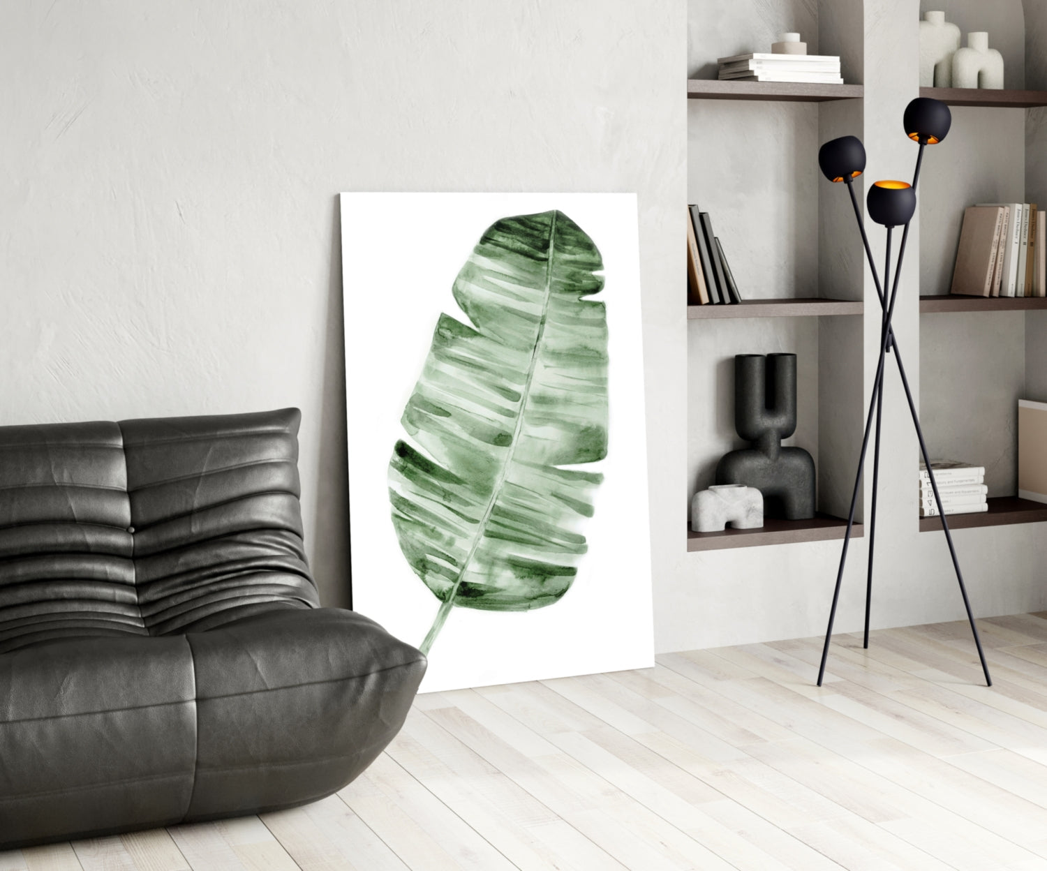 Green Watercolor Banana Leaf Glass Wall Art