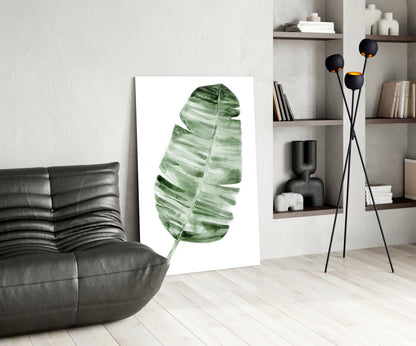 Green Watercolor Banana Leaf Glass Wall Art