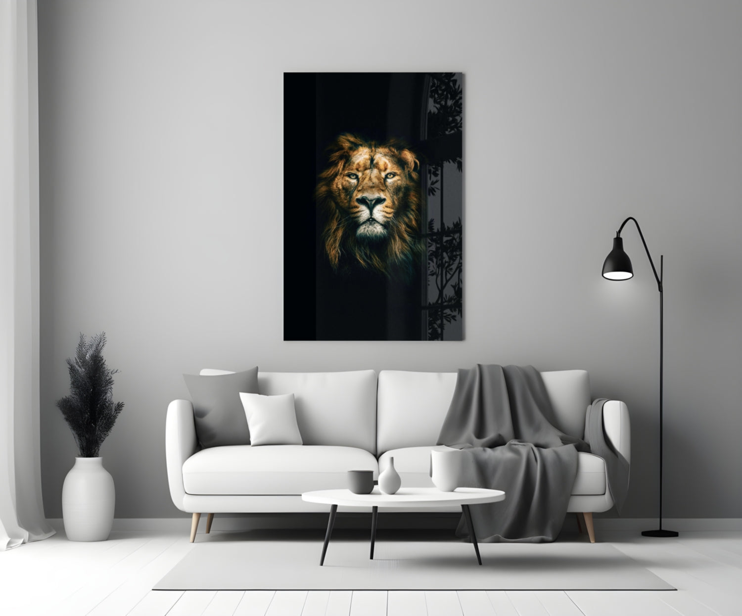 Golden Mane Lion Portrait Glass Wall Art