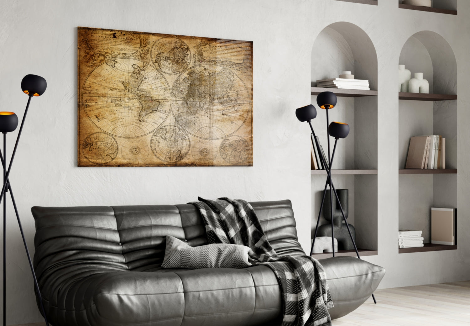 Antique Hemisphere Cartography World Map Glass Wall Art