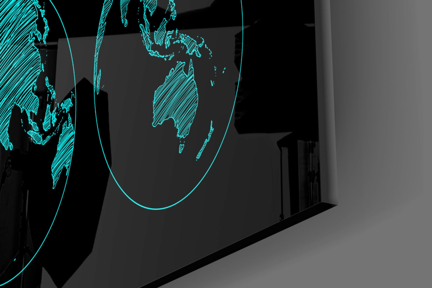 Turquoise Sketch World Map and Globes Glass Wall Art