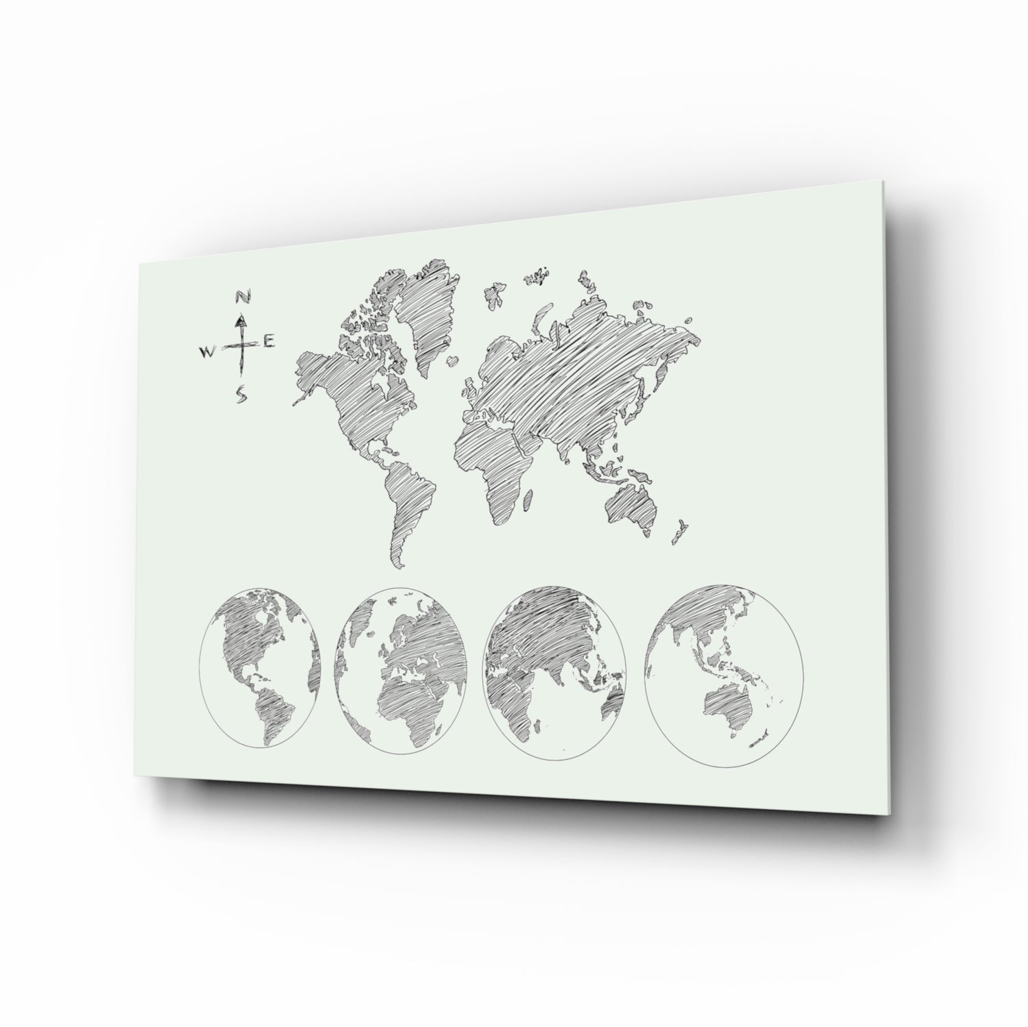 Gray Sketch World Map on Light Ground Glass Wall Art
