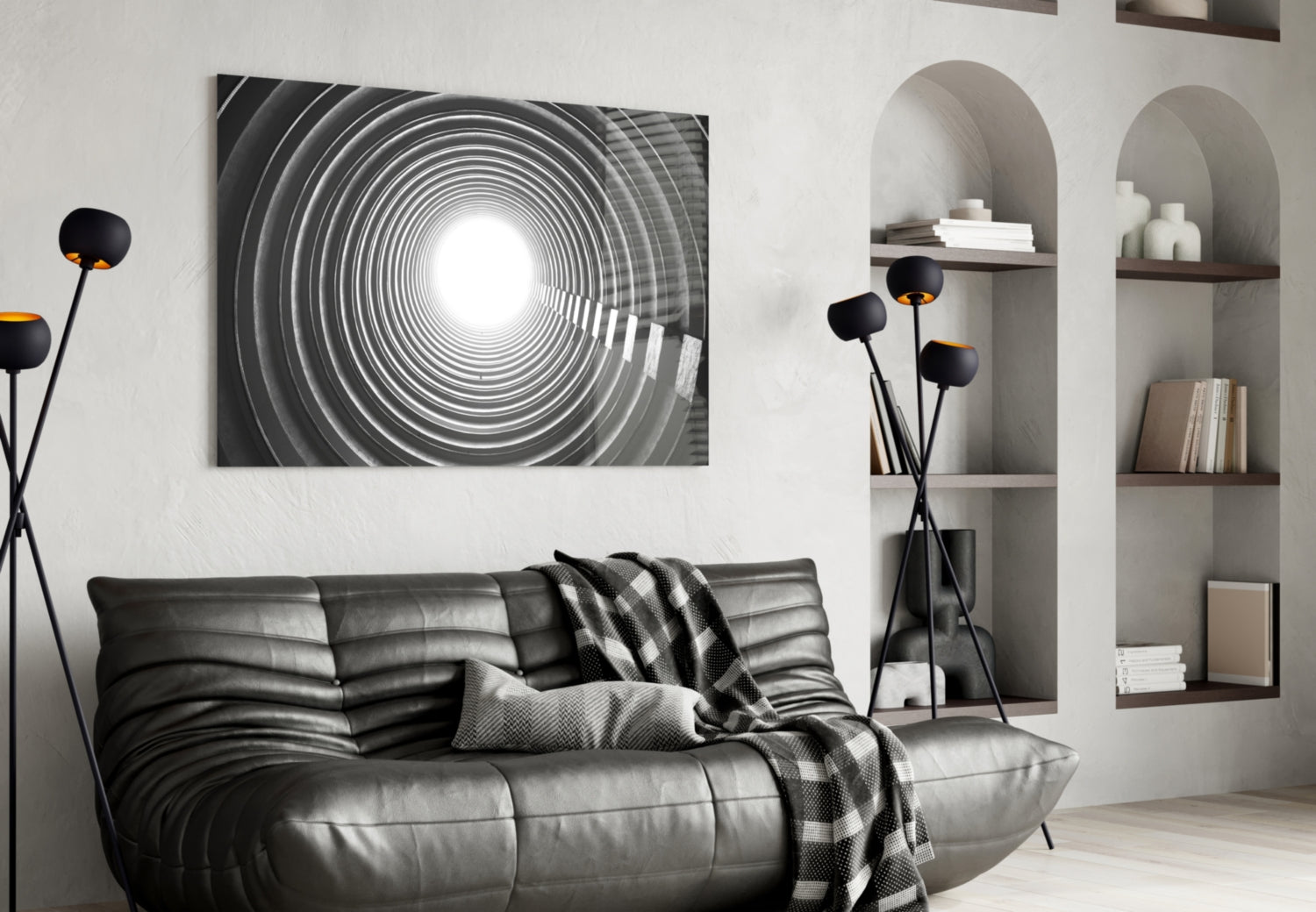 Concentric Ring Tunnel Toward Light Glass Wall Art