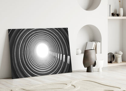 Concentric Ring Tunnel Toward Light Glass Wall Art