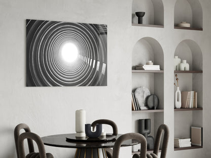 Concentric Ring Tunnel Toward Light Glass Wall Art