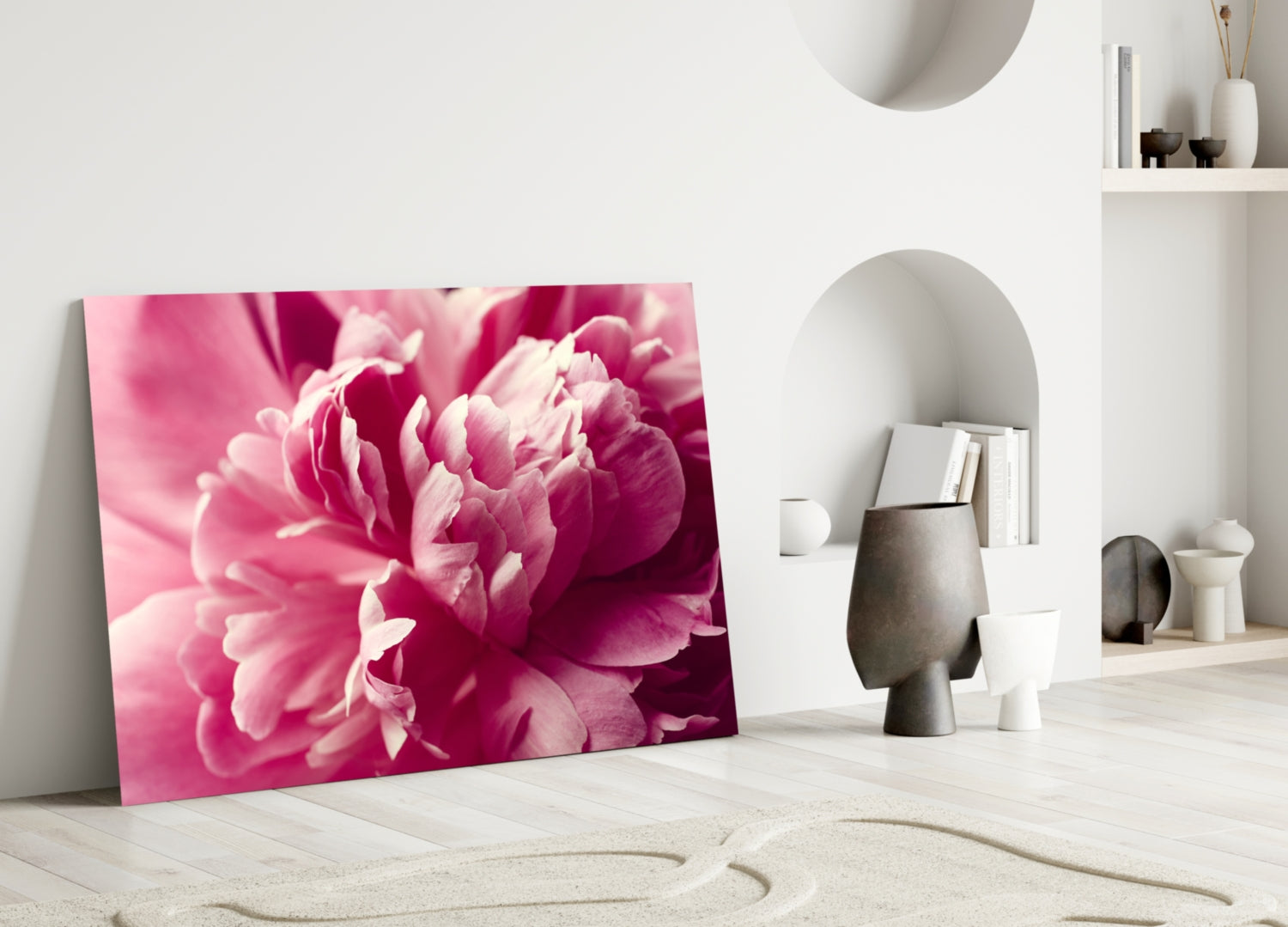 Hot Pink Peony Petal Macro Flower Glass Wall Art