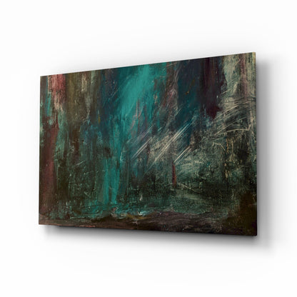 Teal Green Moody Abstract Glass Wall Art