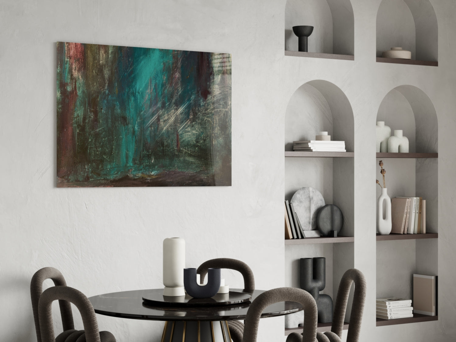 Teal Green Moody Abstract Glass Wall Art