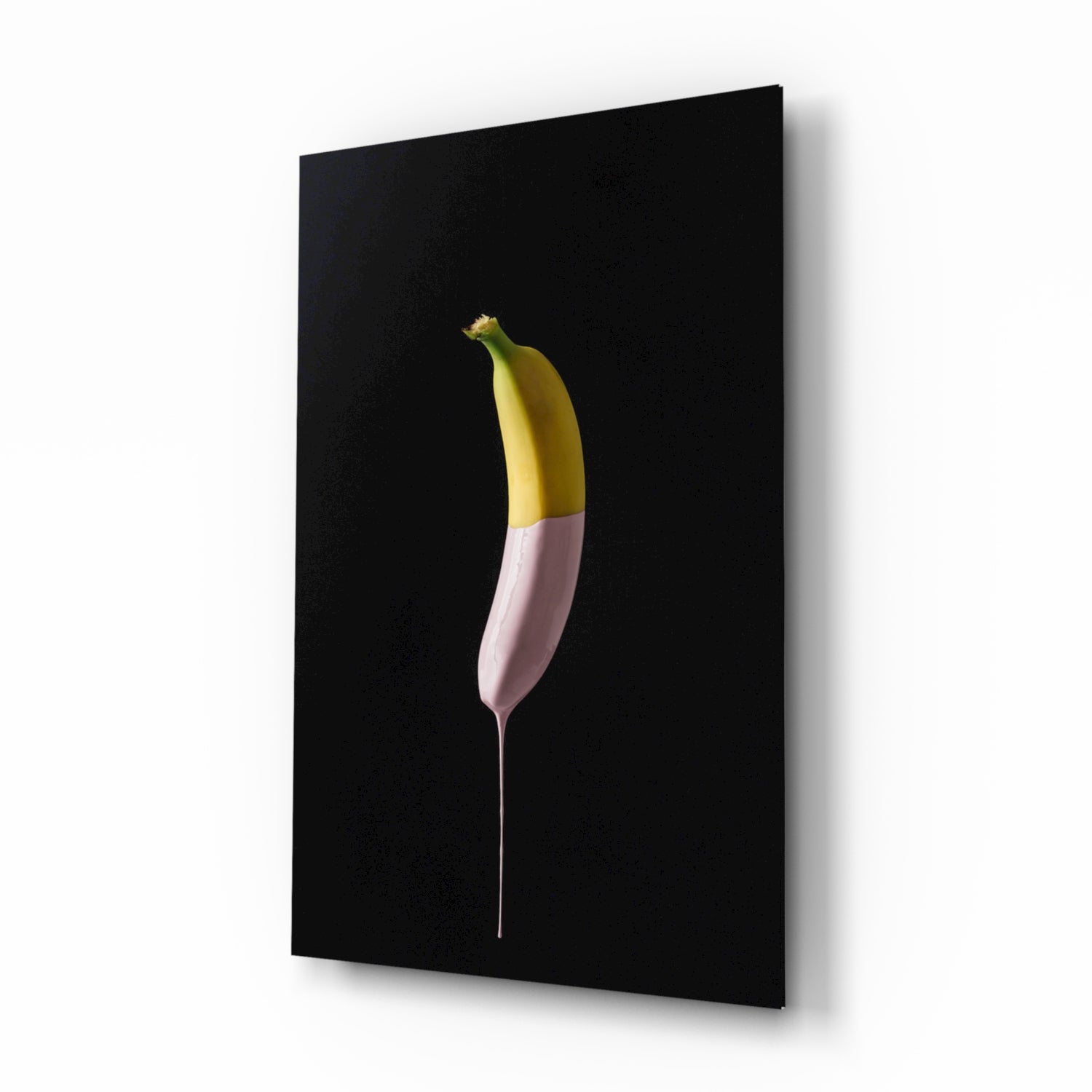 Half Dipped Pink Paint Banana Glass Wall Art