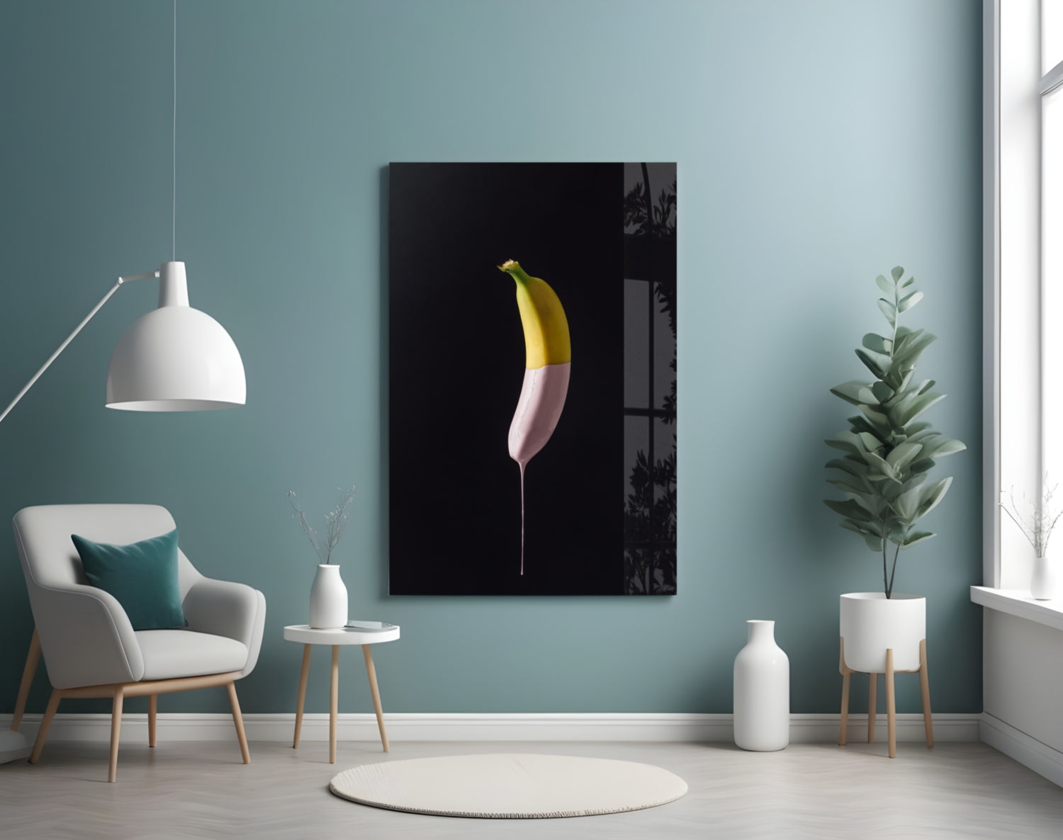 Half Dipped Pink Paint Banana Glass Wall Art