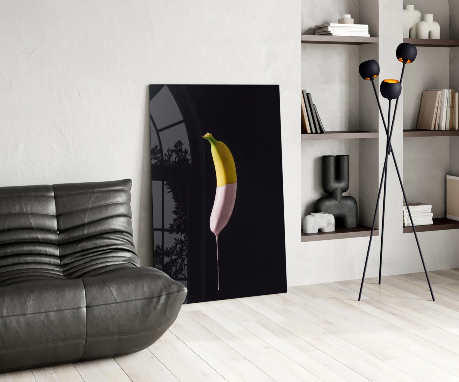 Half Dipped Pink Paint Banana Glass Wall Art