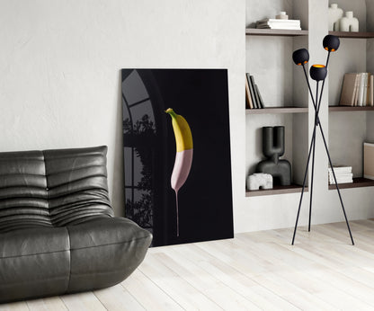 Half Dipped Pink Paint Banana Glass Wall Art