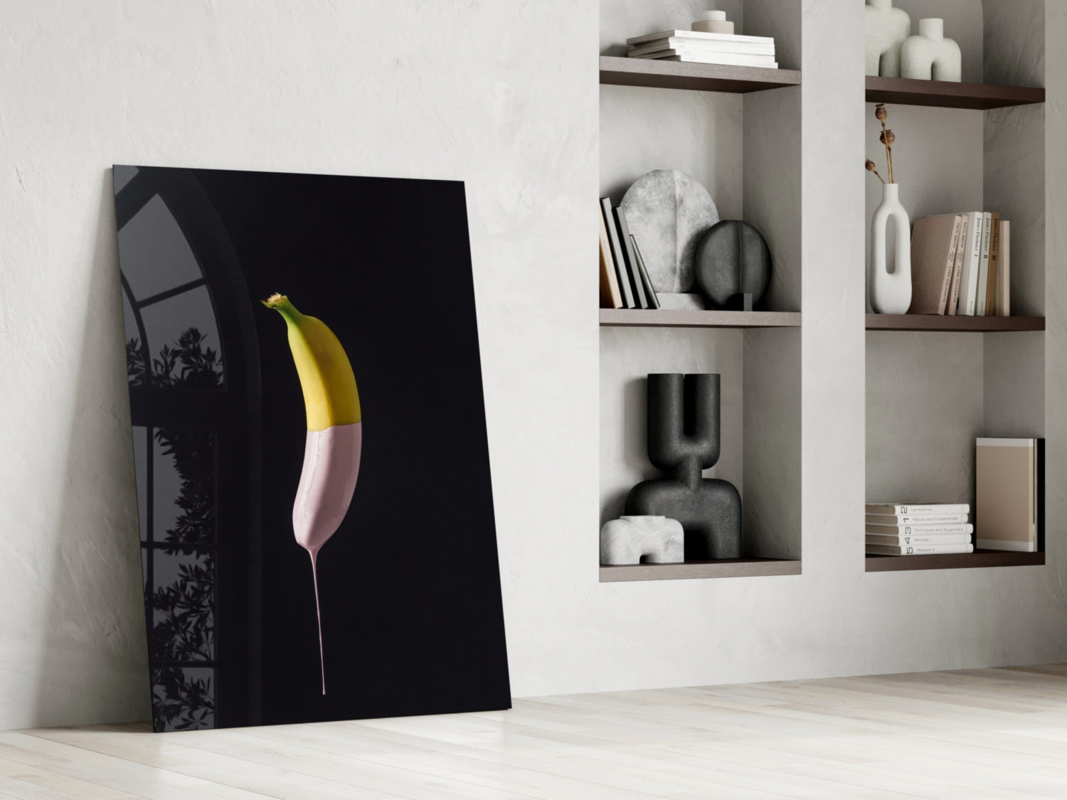 Half Dipped Pink Paint Banana Glass Wall Art