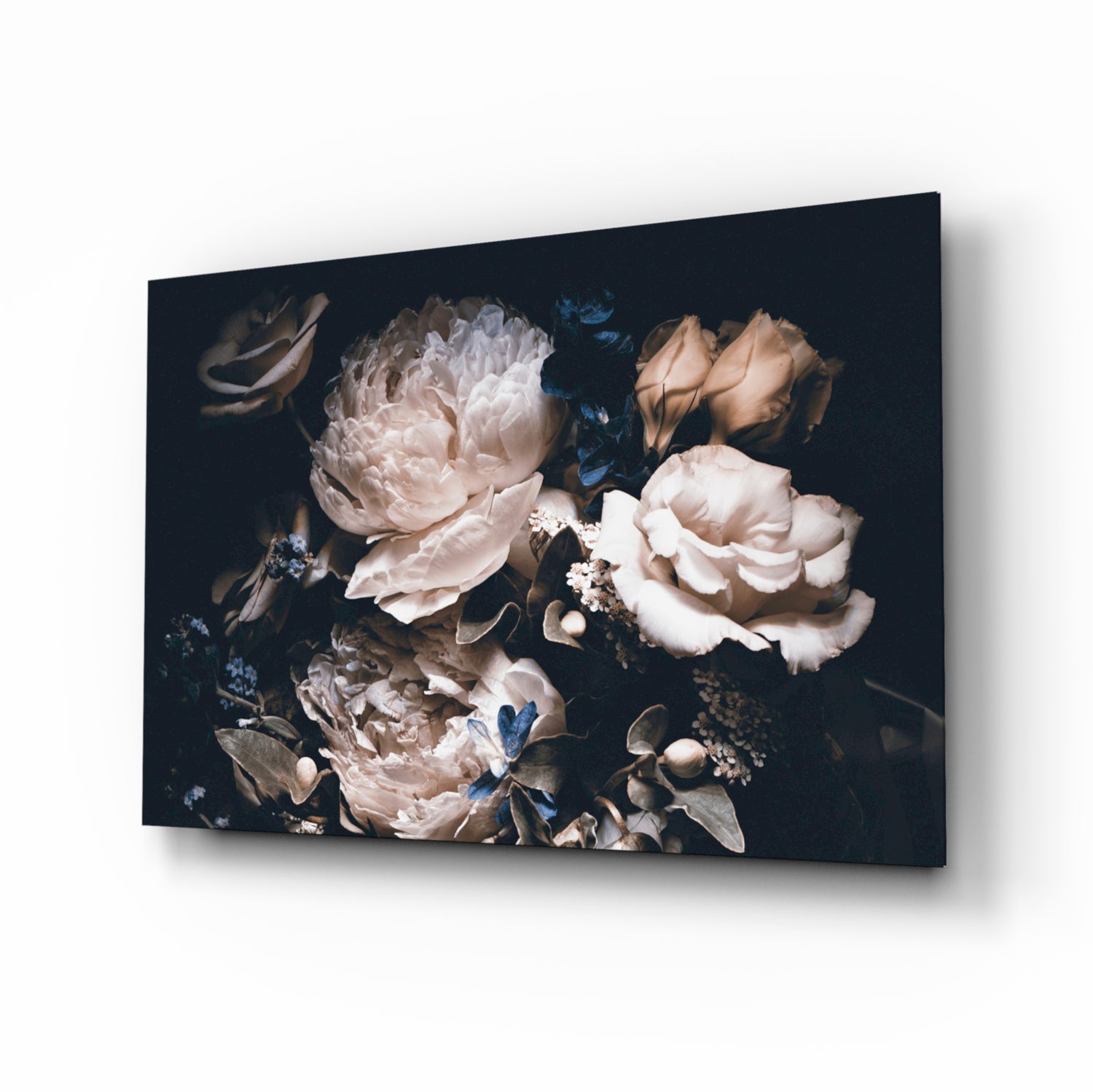 Dark Cream Peony Bouquet Glass Wall Art