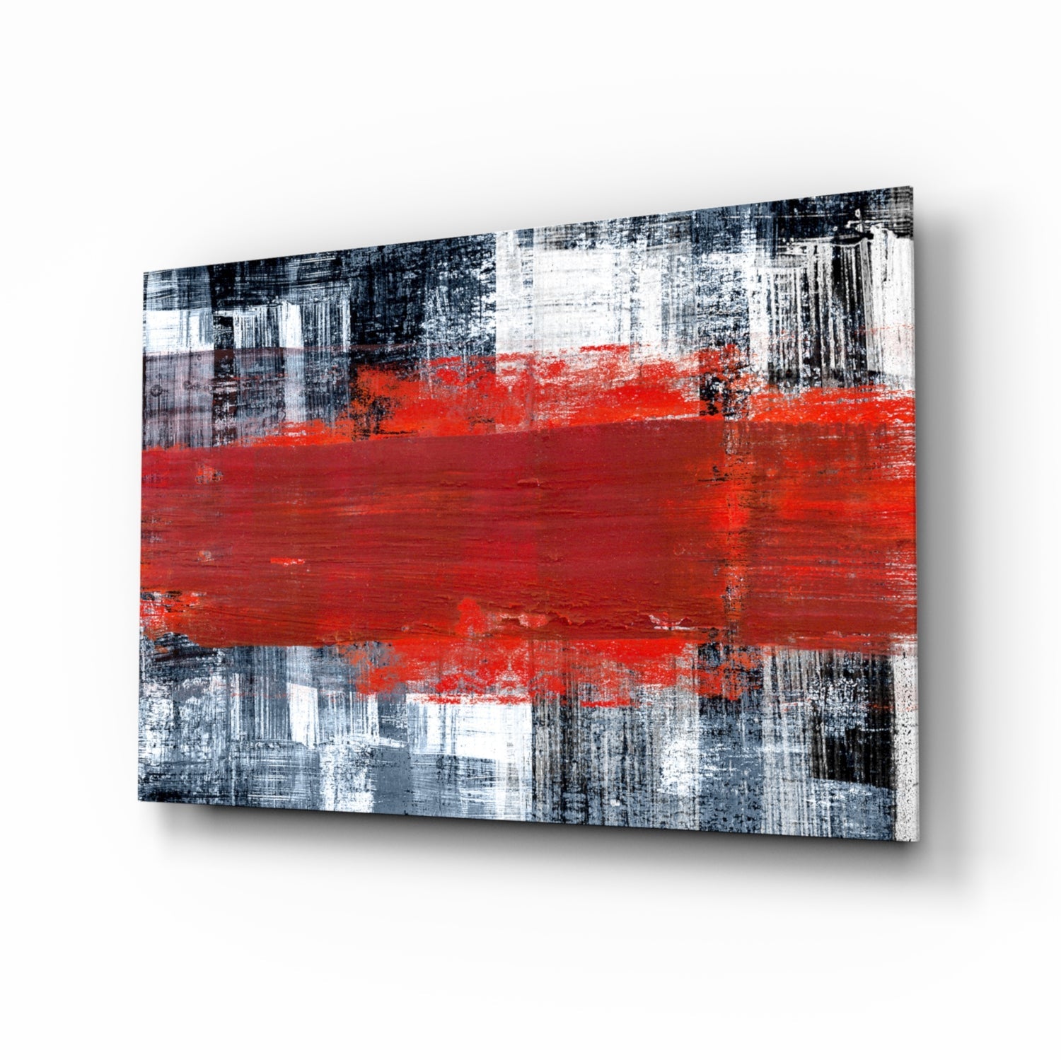 Red Streak Gray Grunge Glass Wall Art