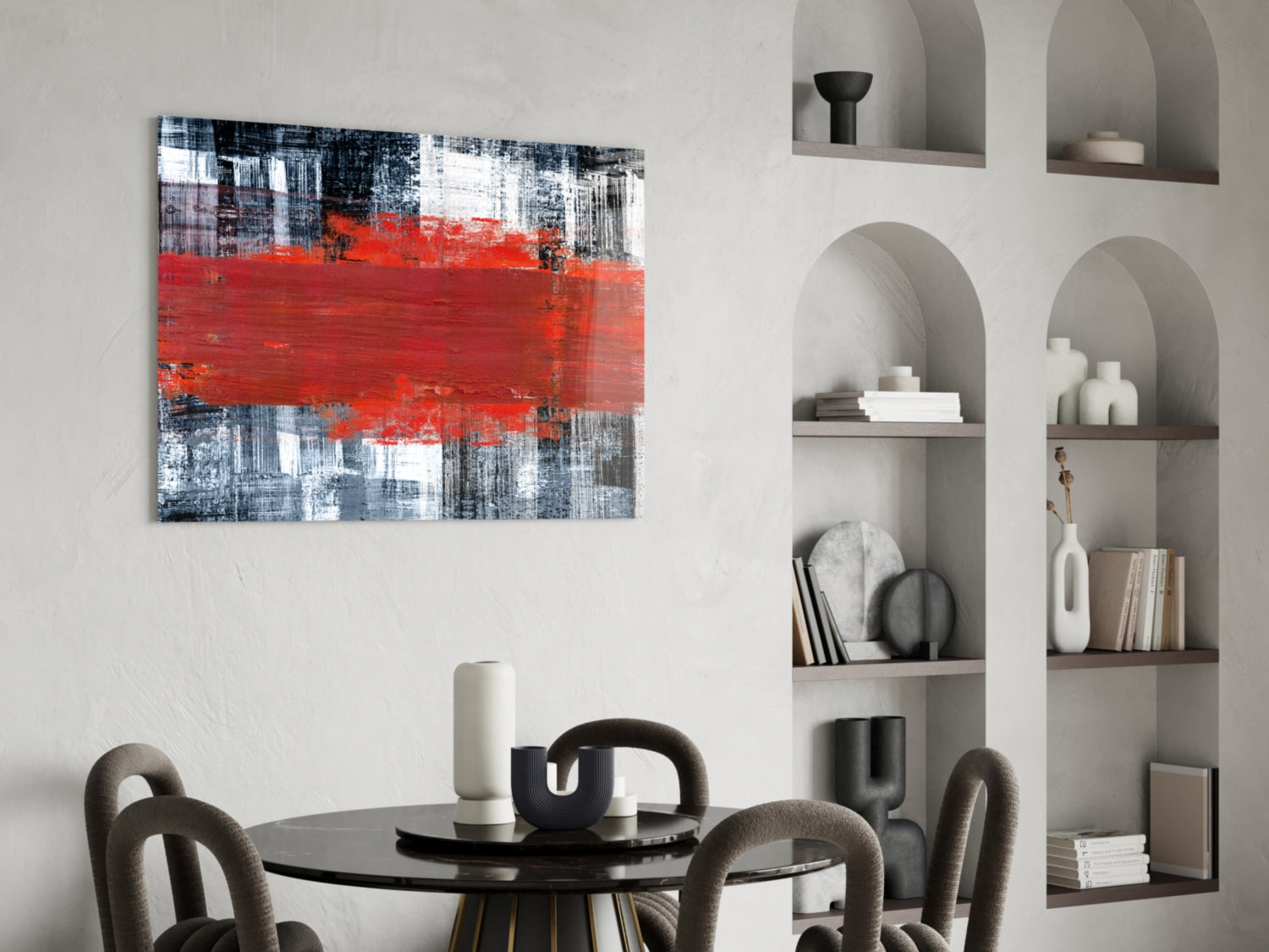 Red Streak Gray Grunge Glass Wall Art
