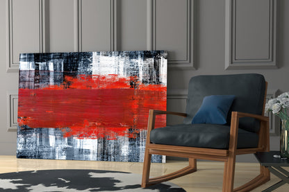 Red Streak Gray Grunge Glass Wall Art