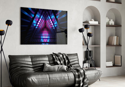 Pink Blue Triangle Neon Tunnel Glass Wall Art