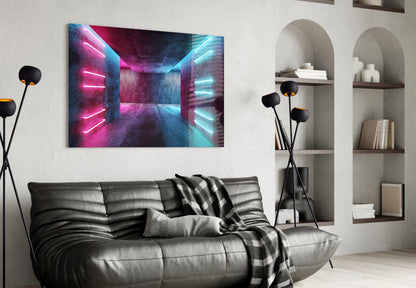 Pink Blue Neon Concrete Room Glass Wall Art