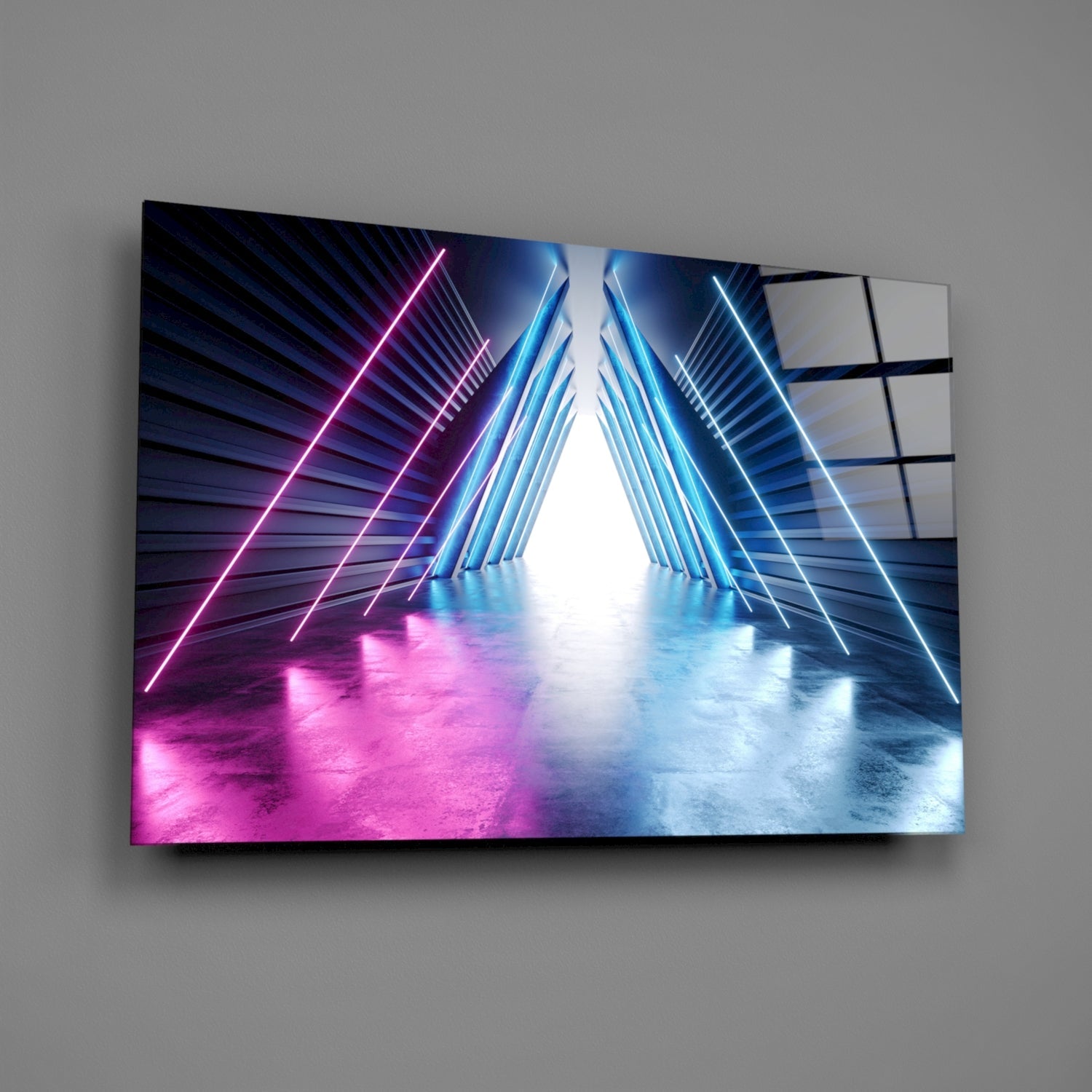 Neon Apex Triangle Corridor Glass Wall Art