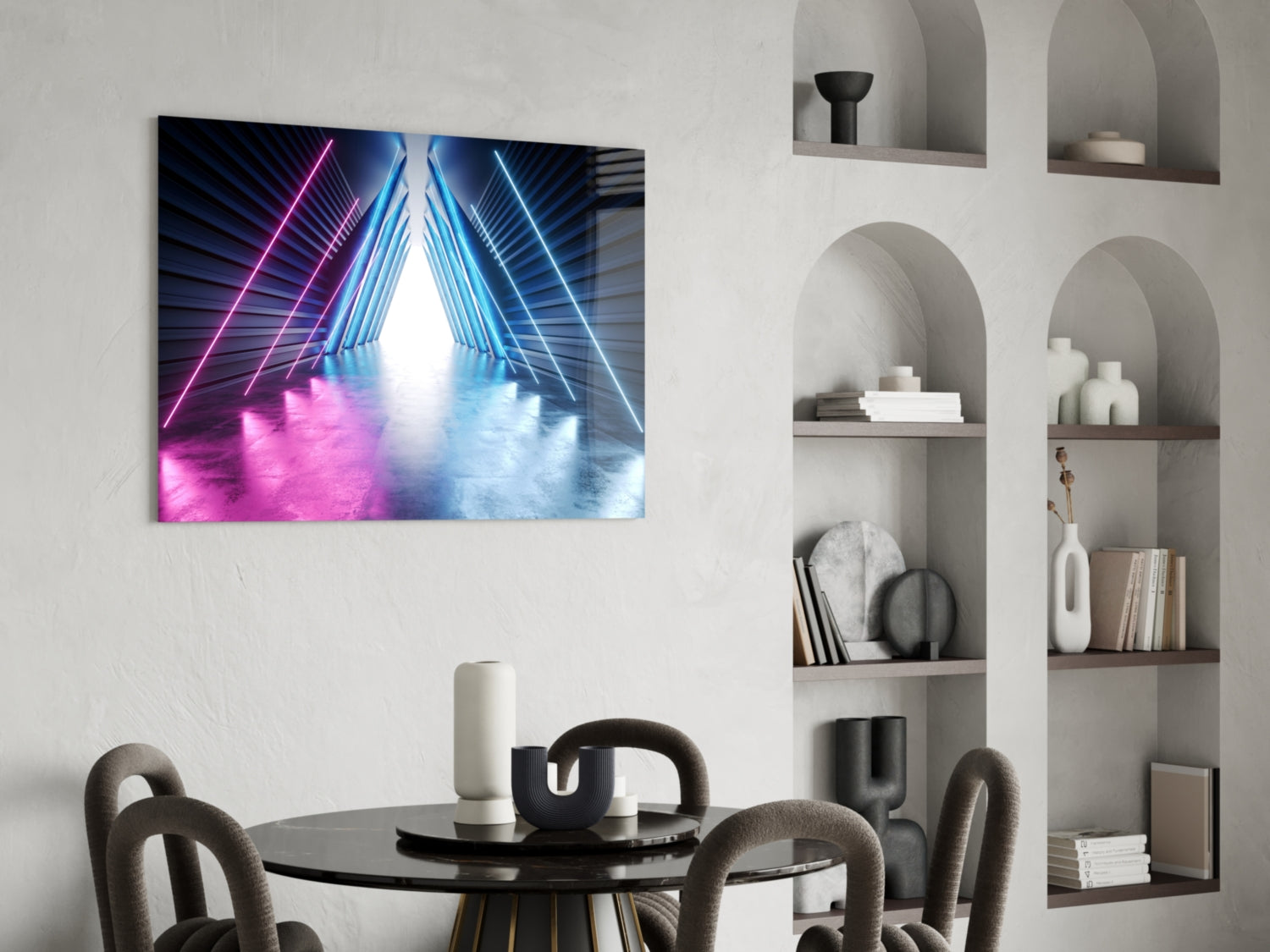 Neon Apex Triangle Corridor Glass Wall Art