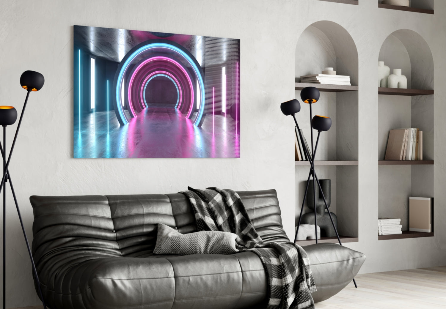 Concentric Neon Arch Tunnel Glass Wall Art