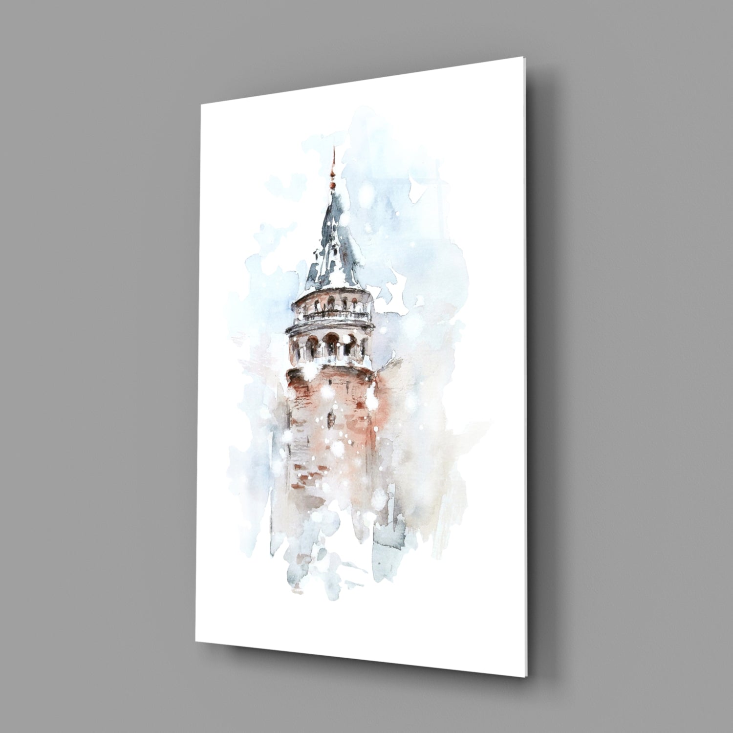 Soft Watercolor Galata Tower Glass Wall Art