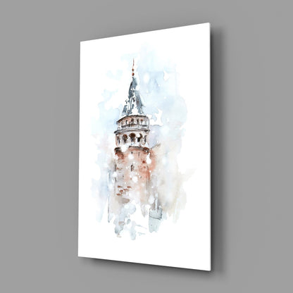 Soft Watercolor Galata Tower Glass Wall Art