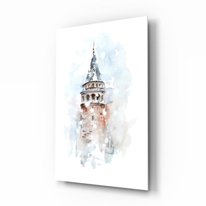 Soft Watercolor Galata Tower Glass Wall Art