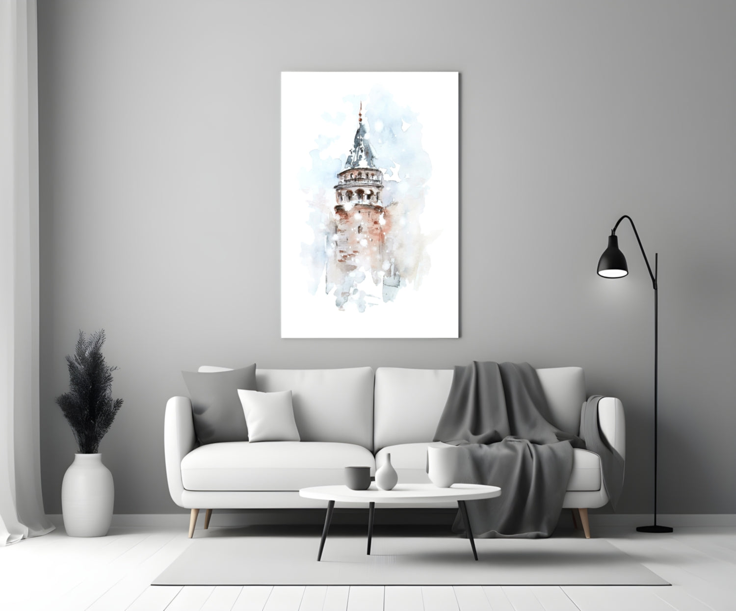 Soft Watercolor Galata Tower Glass Wall Art