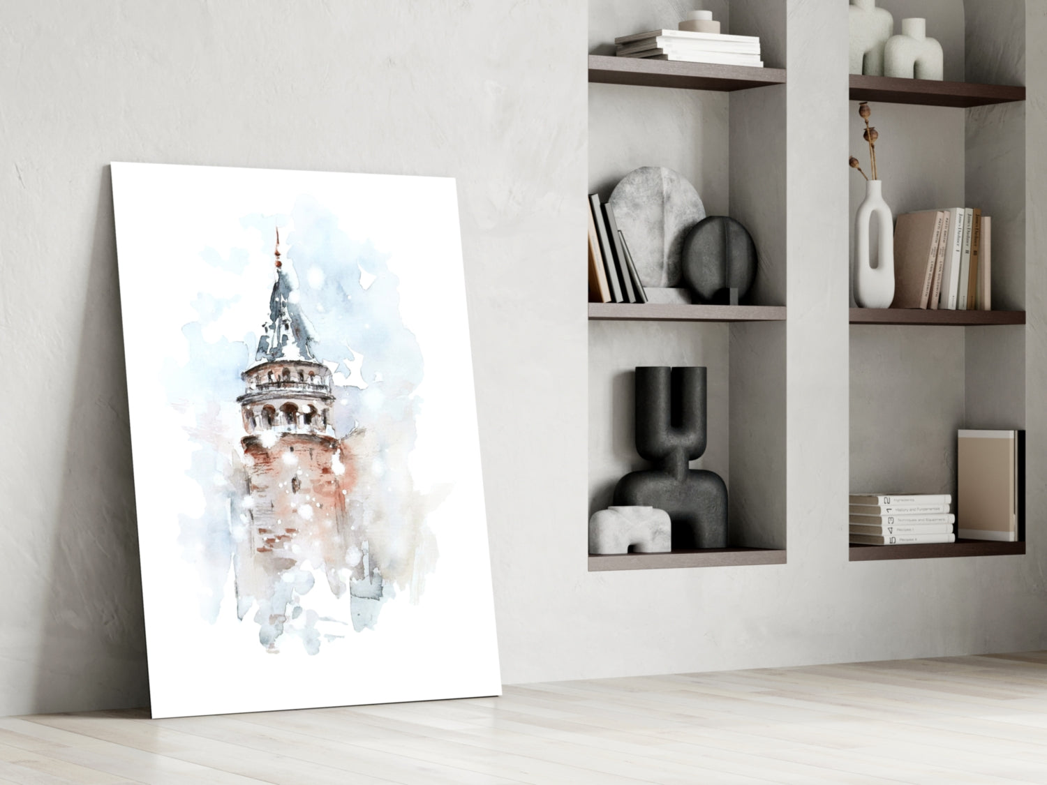 Soft Watercolor Galata Tower Glass Wall Art