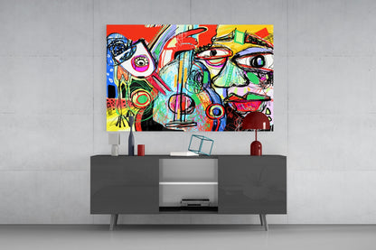 Bird, Violin and Man Glass Wall Art