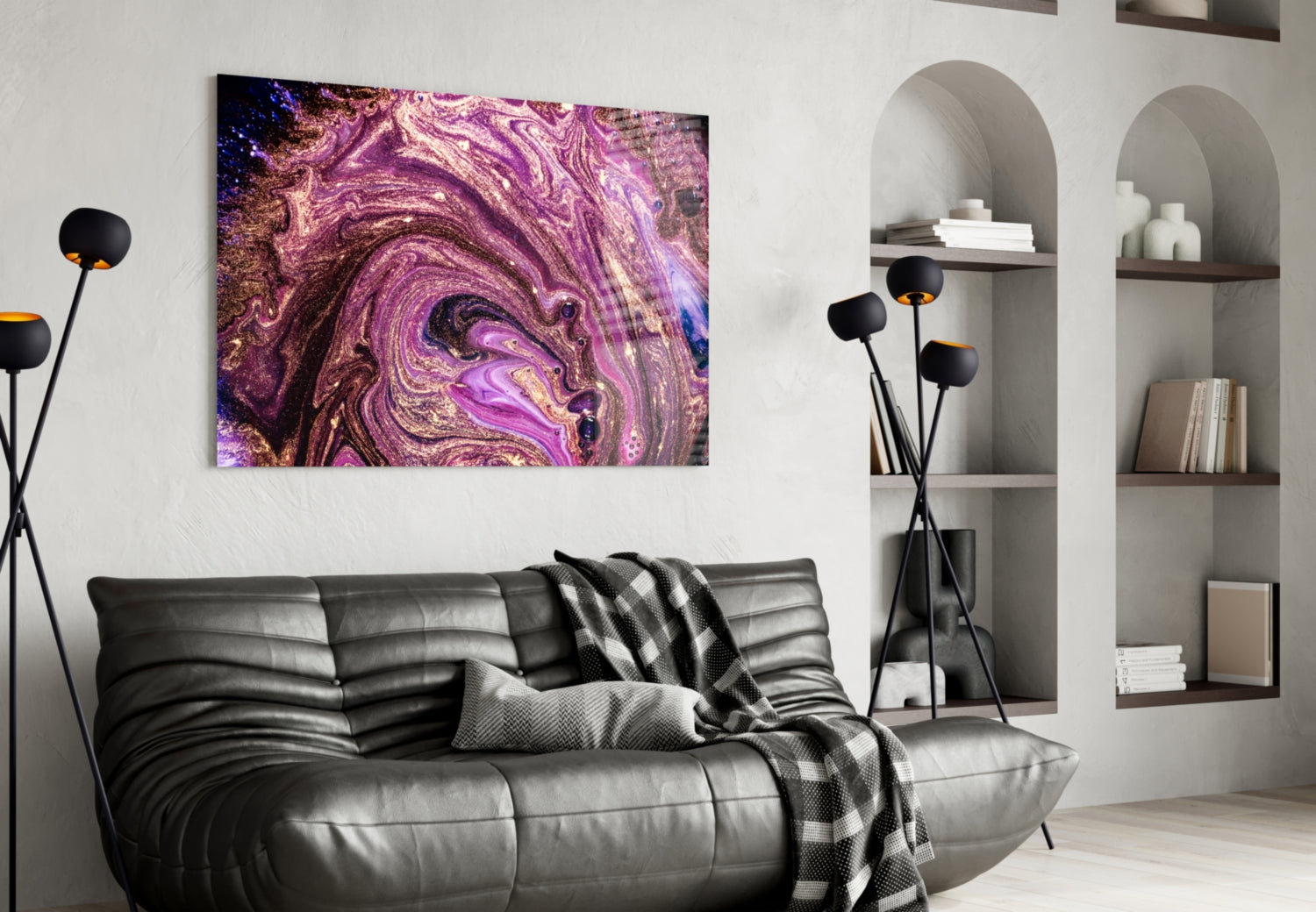 Purple Gold Glitter Marble Glass Wall Art