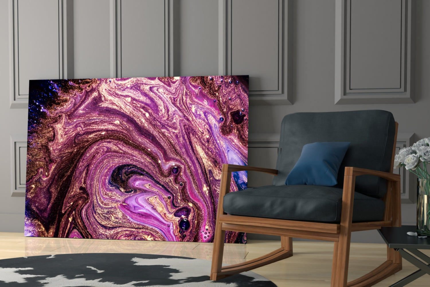 Purple Gold Glitter Marble Glass Wall Art