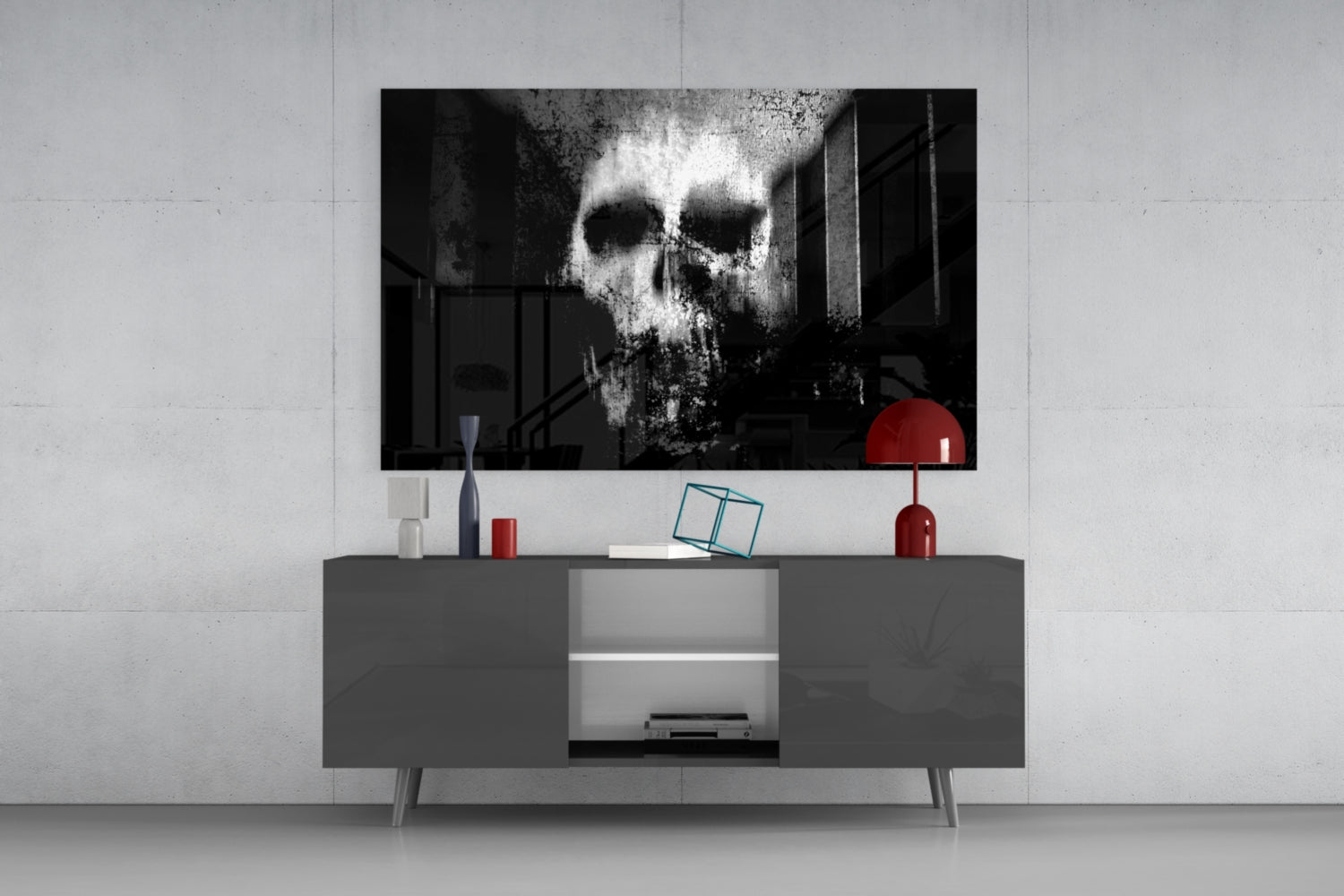 Grunge Ghostly Faded Skull Glass Wall Art