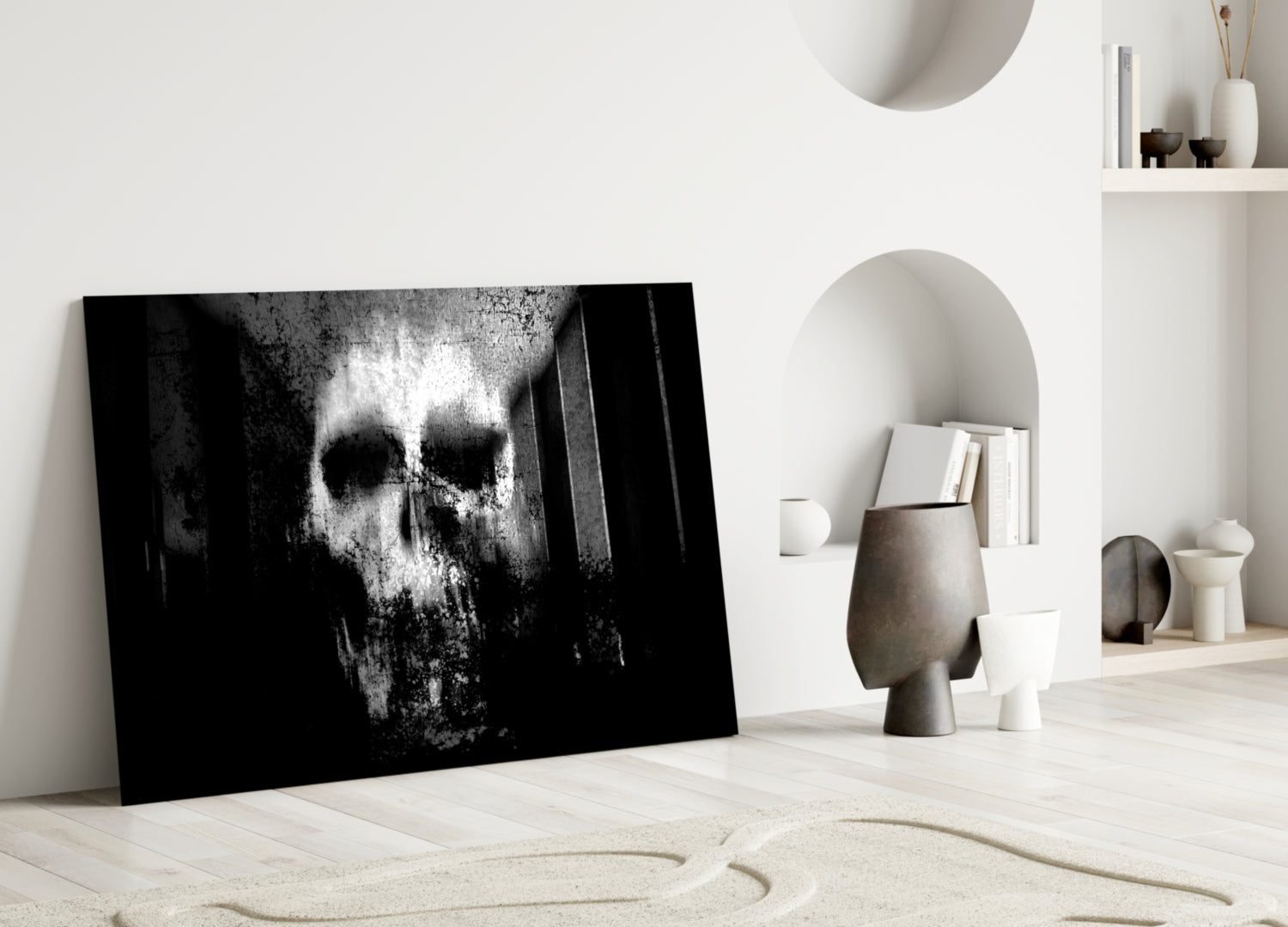 Grunge Ghostly Faded Skull Glass Wall Art