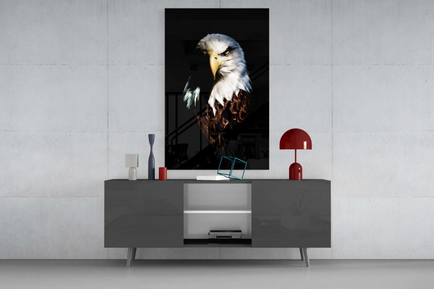 Fierce Bald Eagle Portrait Glass Wall Art