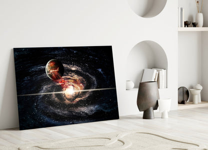 Spiral Galaxy Collision Glass Wall Art