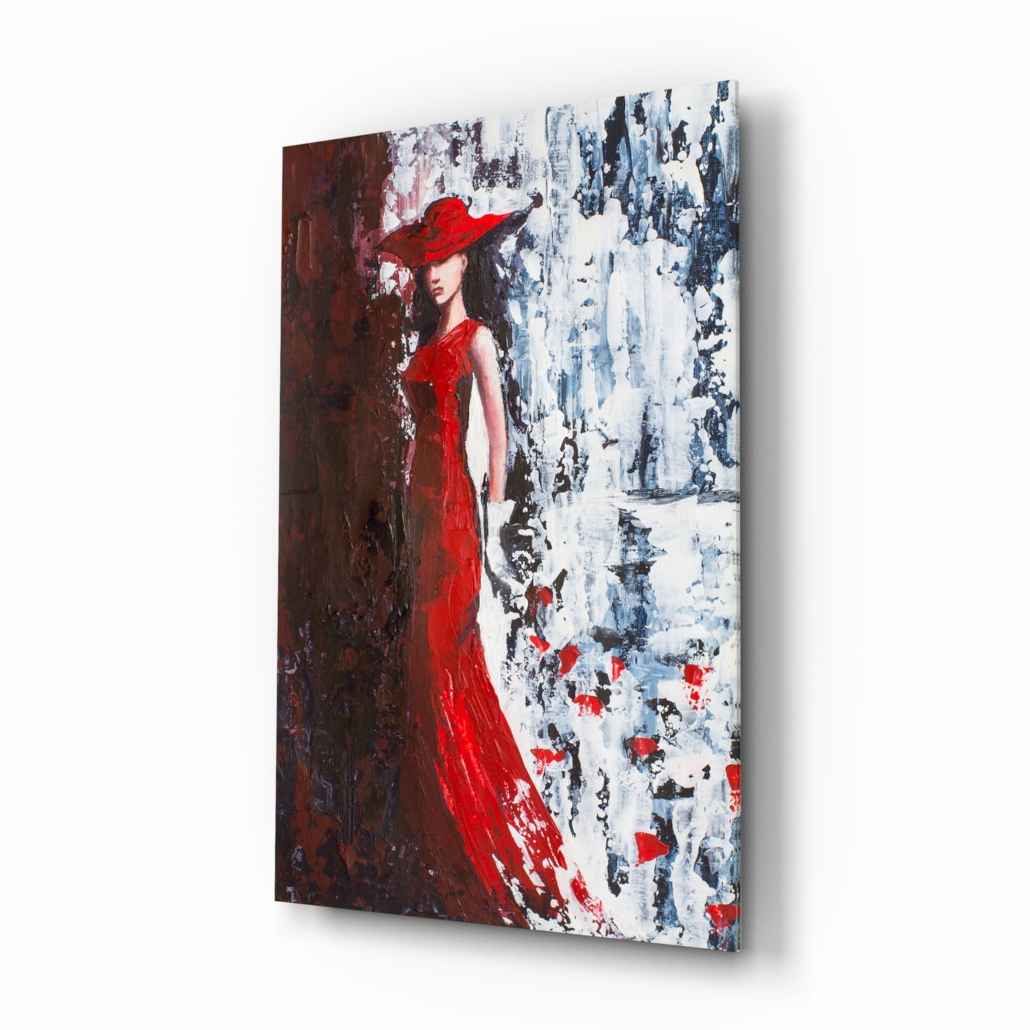 Scarlet Gown Lady Palette Knife Glass Wall Art