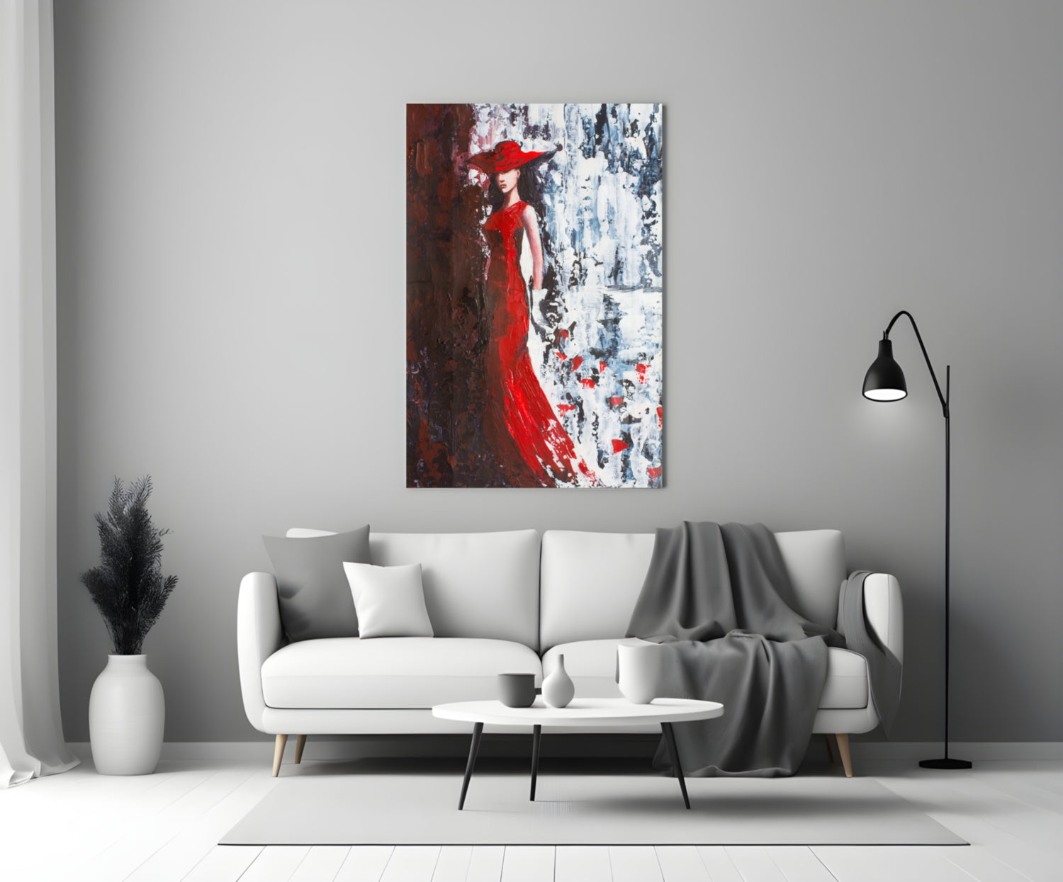 Scarlet Gown Lady Palette Knife Glass Wall Art