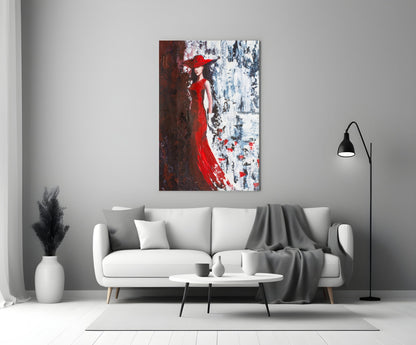 Scarlet Gown Lady Palette Knife Glass Wall Art