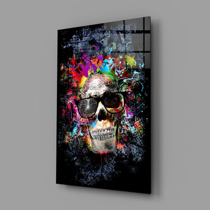 Paint Splash Sunglasses Skull Glass Wall Art