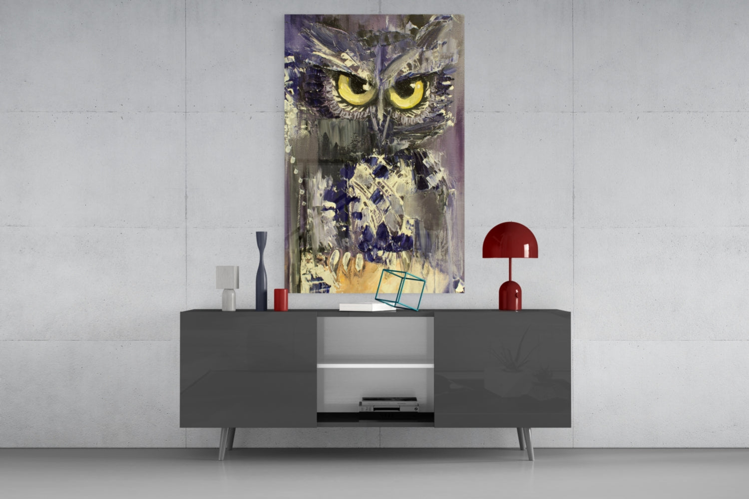 Yellow Eyed Owl Painting Glass Wall Art