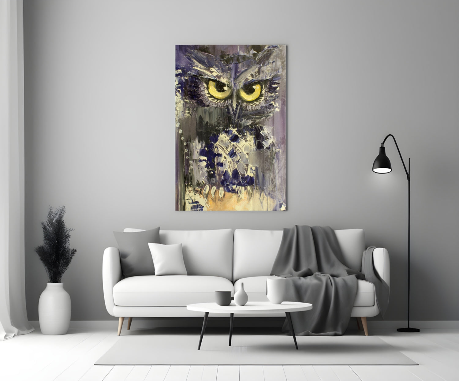 Yellow Eyed Owl Painting Glass Wall Art