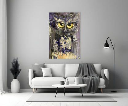 Yellow Eyed Owl Painting Glass Wall Art