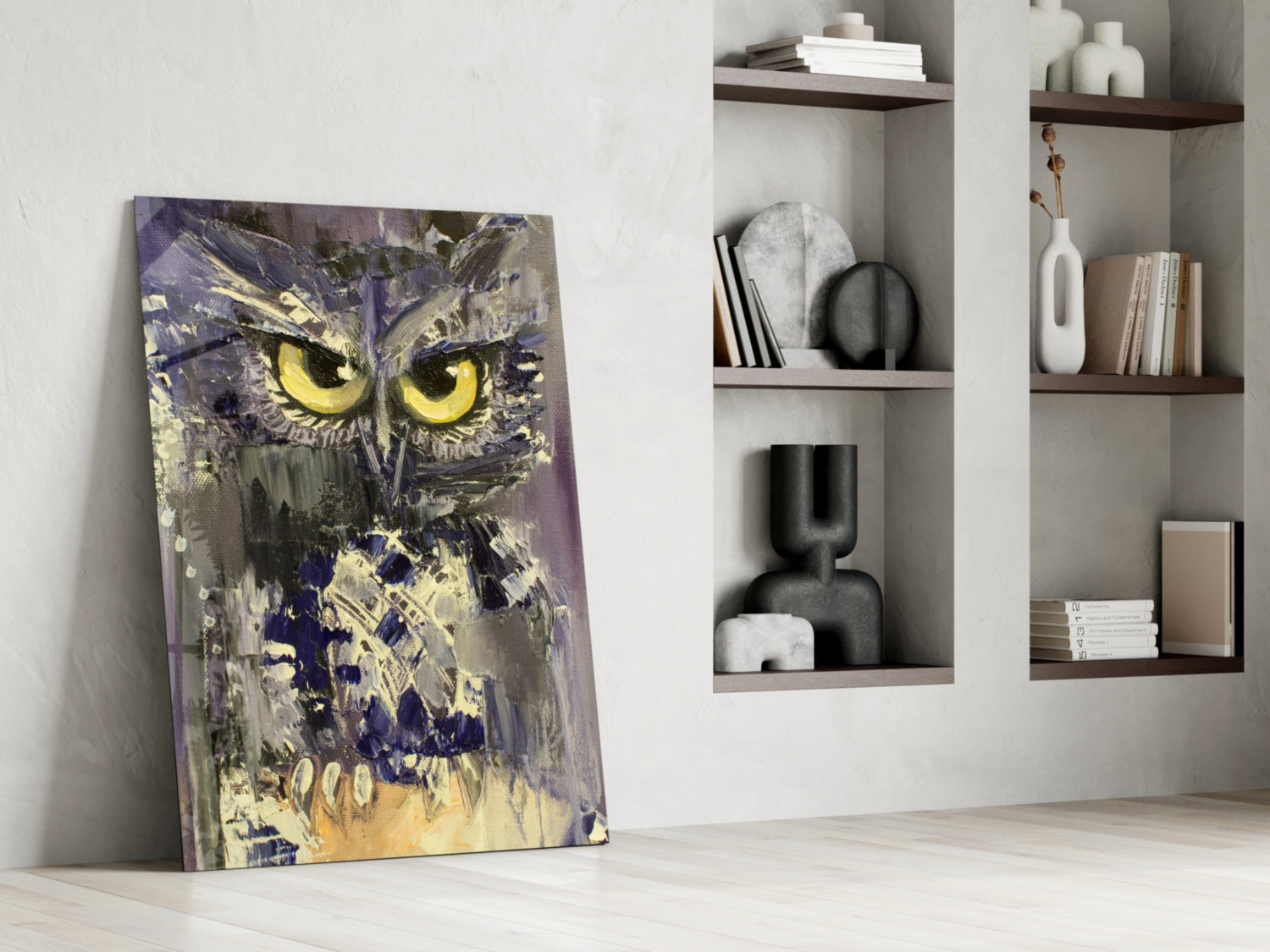 Yellow Eyed Owl Painting Glass Wall Art