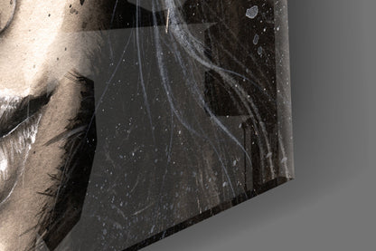 Feather Ink Sketch Woman Glass Wall Art