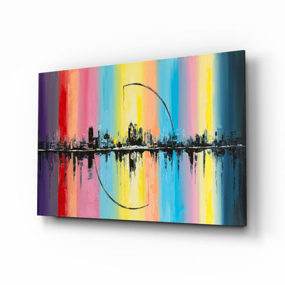 Rainbow Stripes City Reflection Glass Wall Art